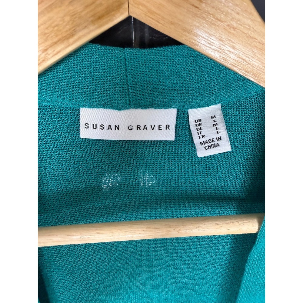 Susan Graver Novelty Knit Open Front 3/4-Flounce Sleeve Cardigan Teal T: M #43" - Picture 4 of 6